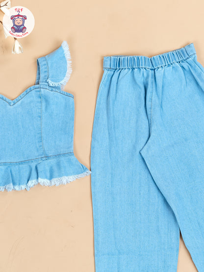 Blue - Denim Solid Top and Jean Pant