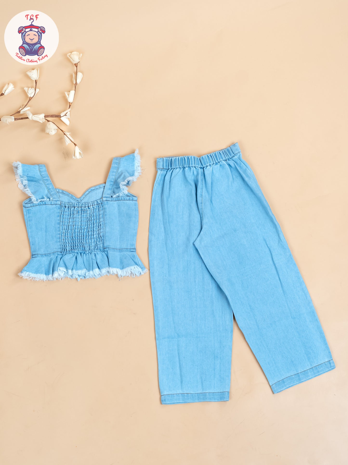 Blue - Denim Solid Top and Jean Pant