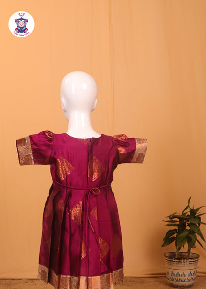 Rich Maroon & Grey - Long Frock with Printed Dupatta