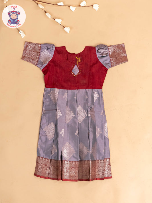 Maroon & Grey - Girls Readymade Long Frock