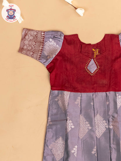 Maroon & Grey - Girls Readymade Long Frock