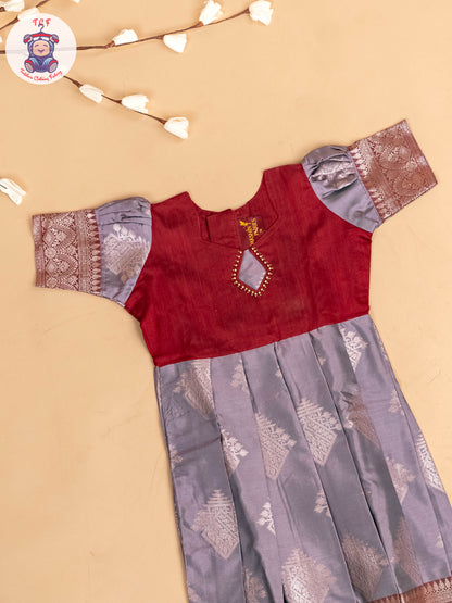 Maroon & Grey - Girls Readymade Long Frock