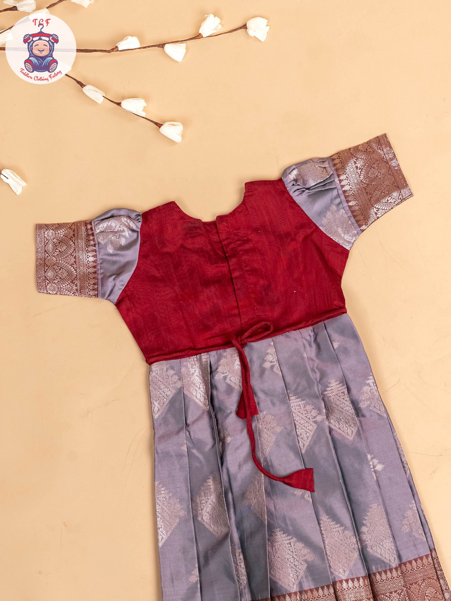 Maroon & Grey - Girls Readymade Long Frock