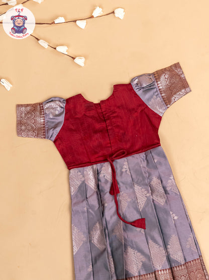 Maroon & Grey - Girls Readymade Long Frock
