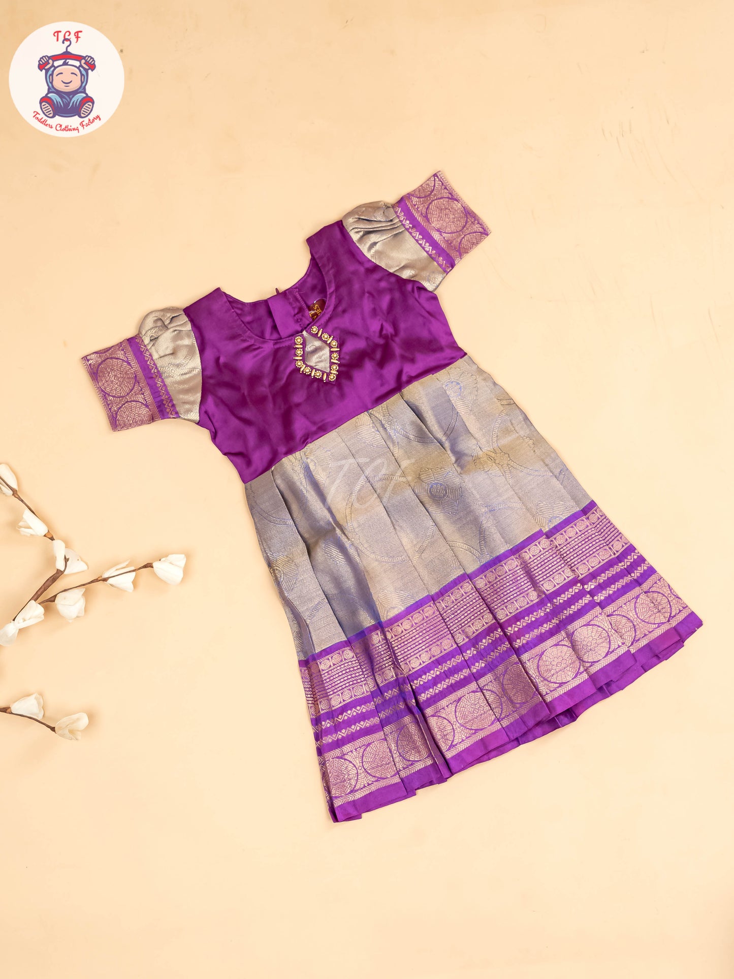 Purple - Two Tone Printed Pavadai Sattai