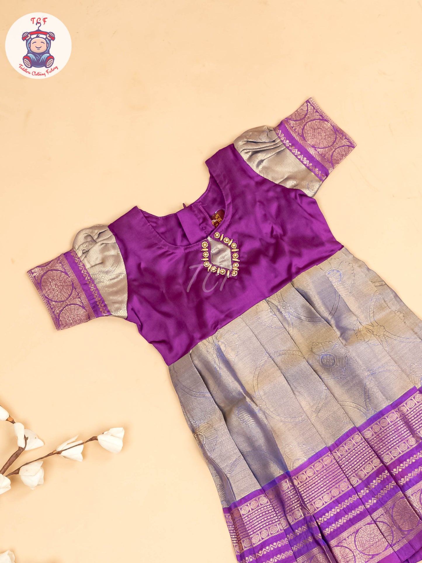 Purple - Two Tone Printed Pavadai Sattai