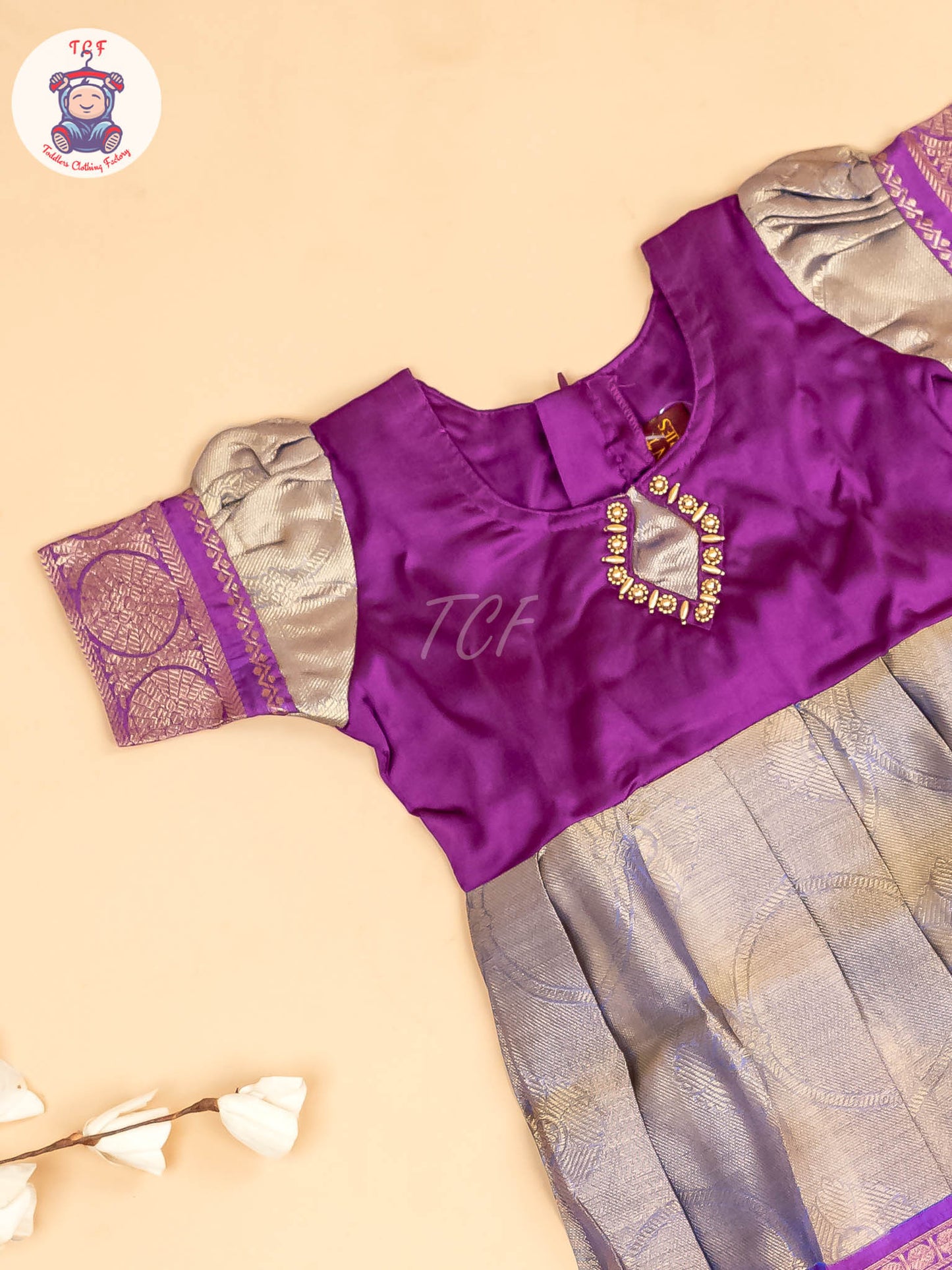 Purple - Two Tone Printed Pavadai Sattai