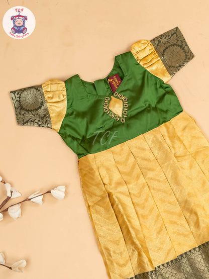 Light Green & Sandal - Girls Readymade Long Frock