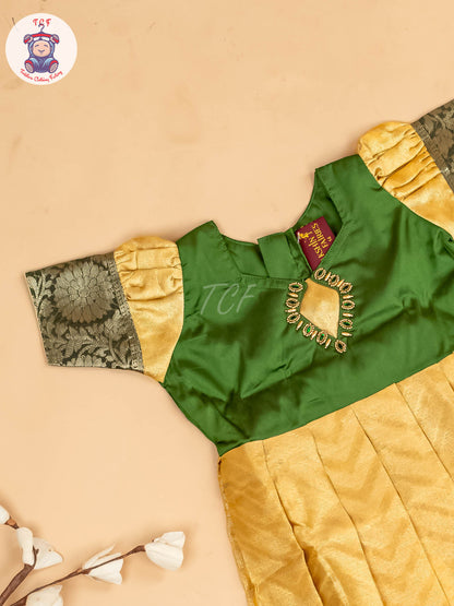 Light Green & Sandal - Girls Readymade Long Frock