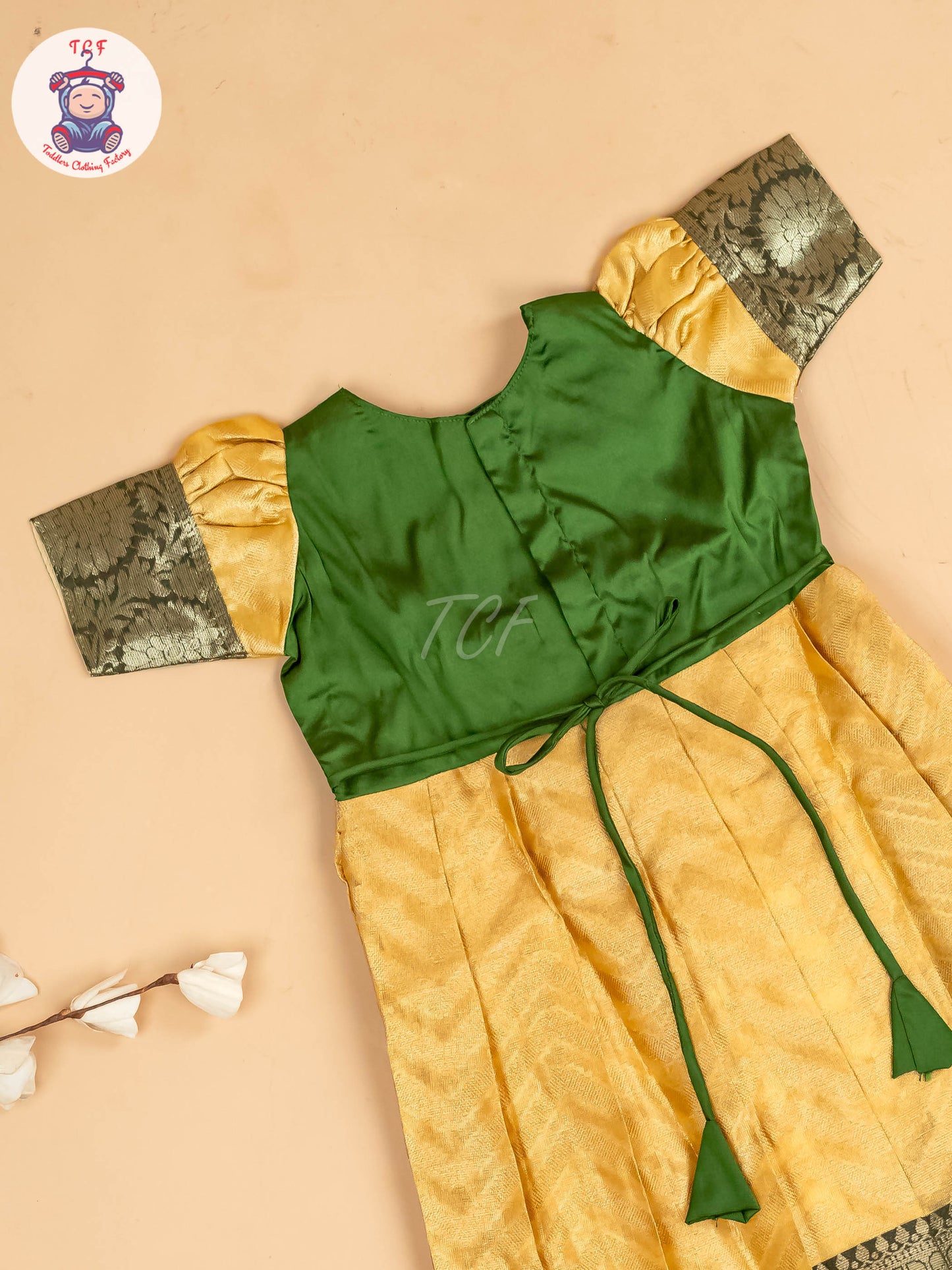 Light Green & Sandal - Girls Readymade Long Frock