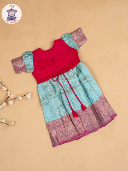 Pink & Blue - Girls Readymade Long Frock