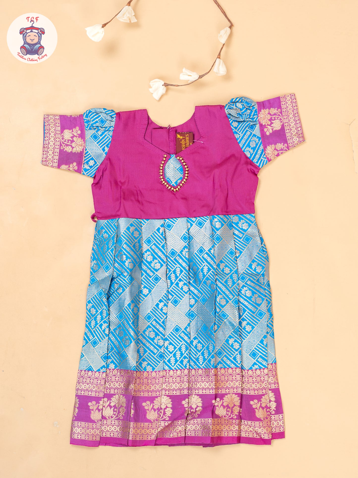 Pink & Sky Blue - Girls Readymade Long Frocks