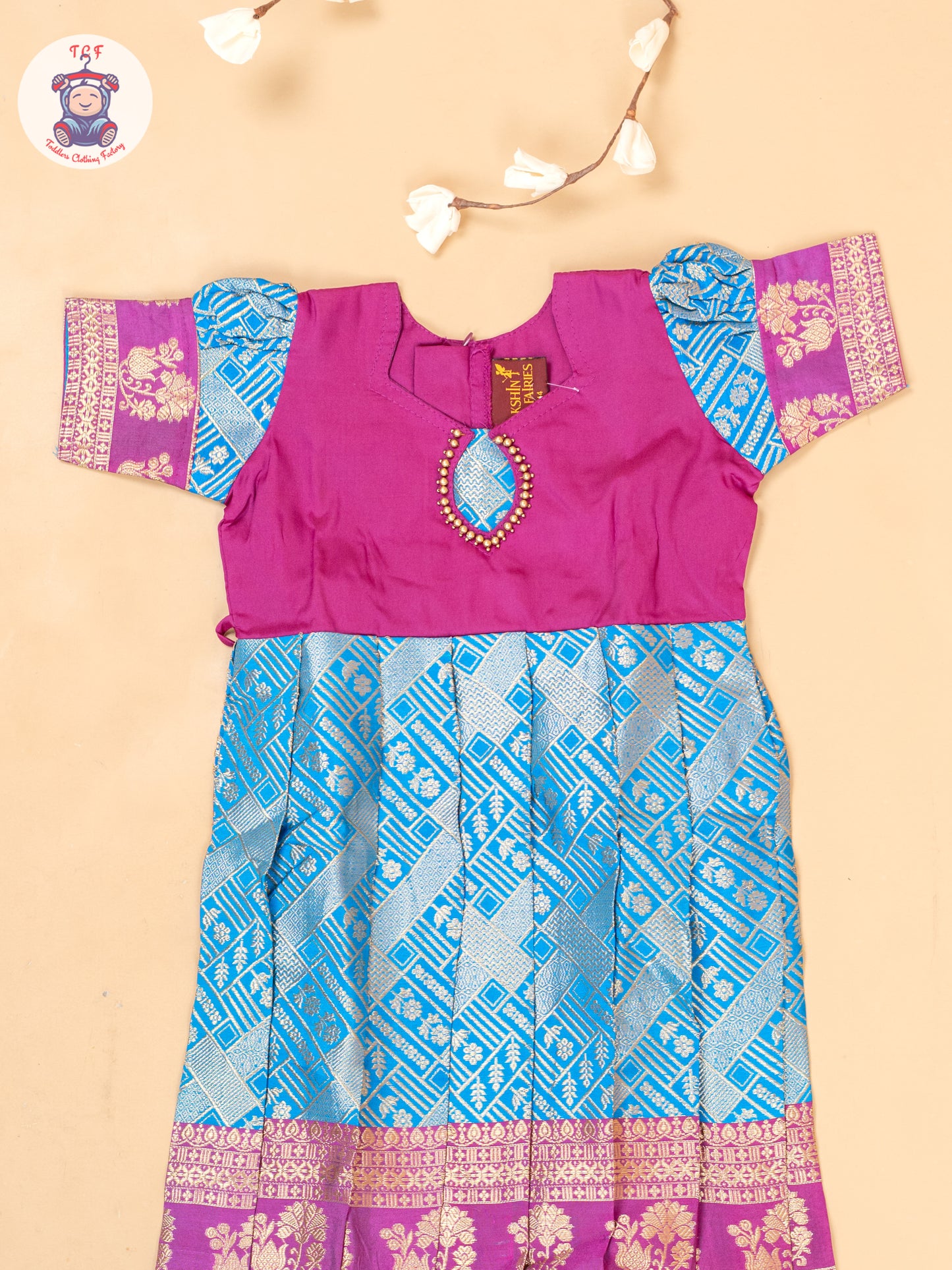 Pink & Sky Blue - Girls Readymade Long Frocks