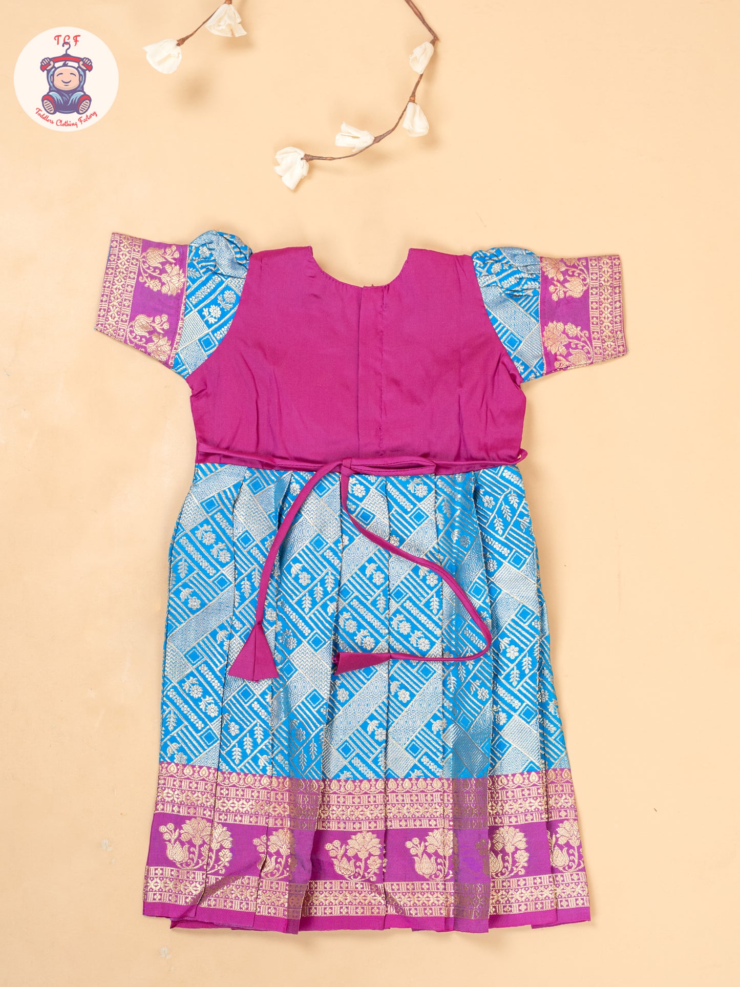 Pink & Sky Blue - Girls Readymade Long Frocks