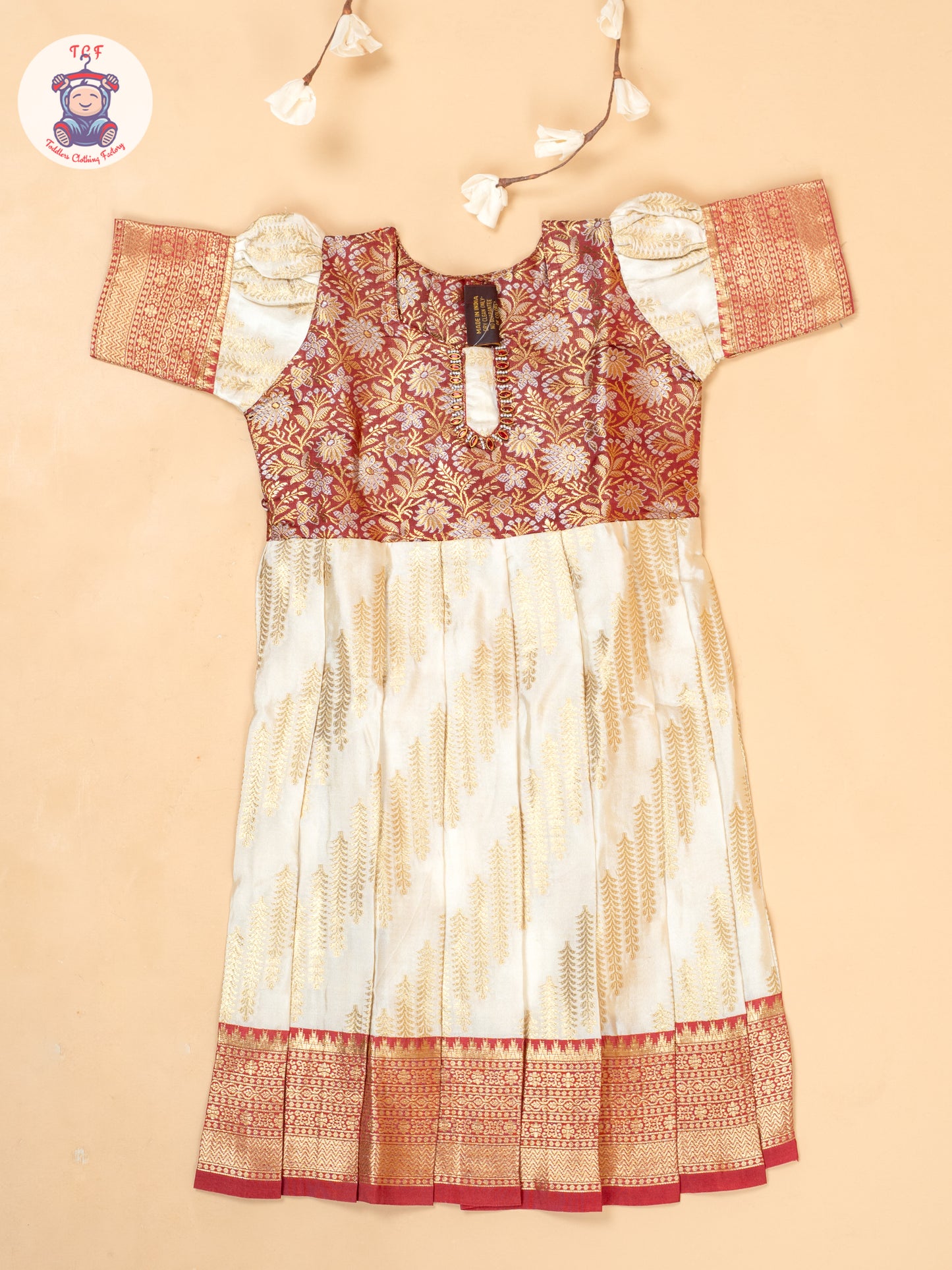 Maroon & Cream - Girls Readymade Long Frocks