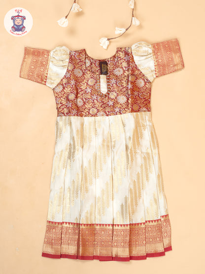 Maroon & Cream - Girls Readymade Long Frocks