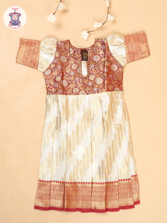 Maroon & Cream - Girls Readymade Long Frocks