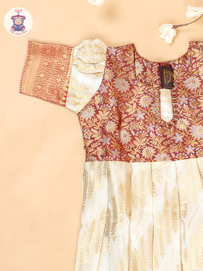 Maroon & Cream - Girls Readymade Long Frocks