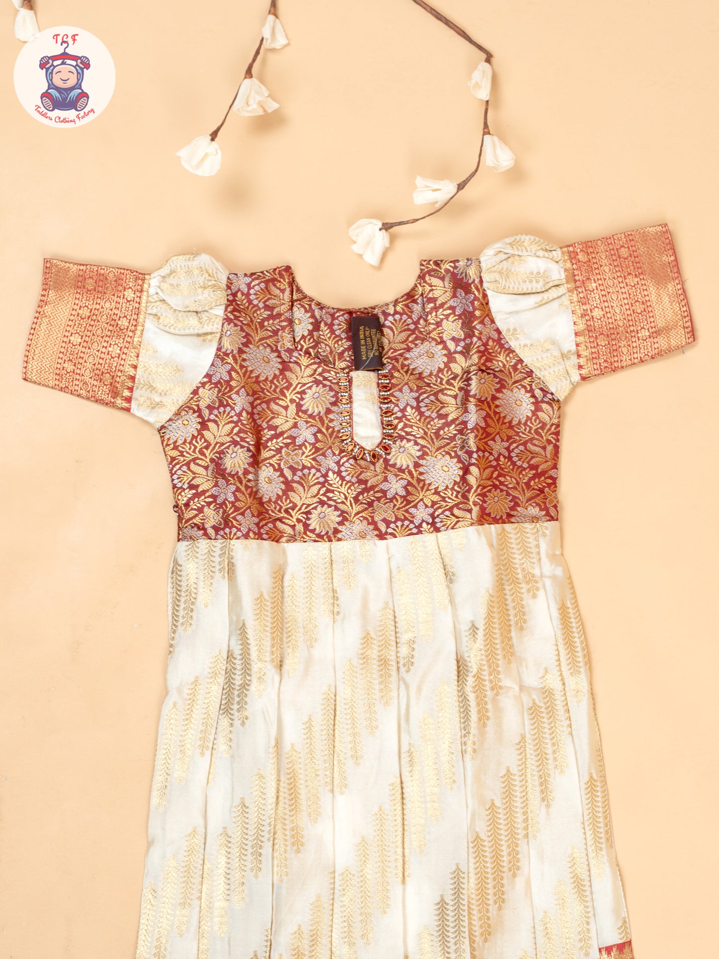 Maroon & Cream - Girls Readymade Long Frocks