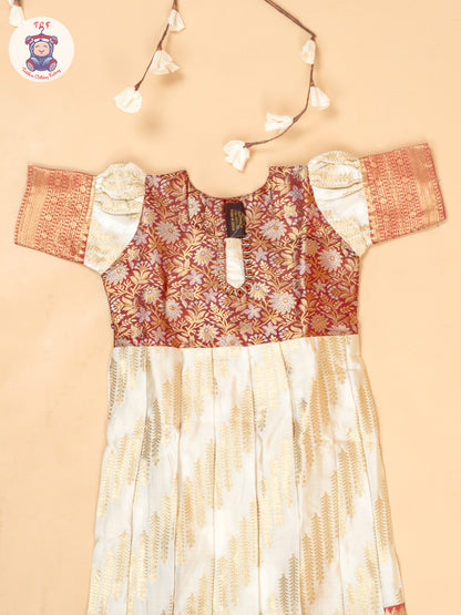 Maroon & Cream - Girls Readymade Long Frocks