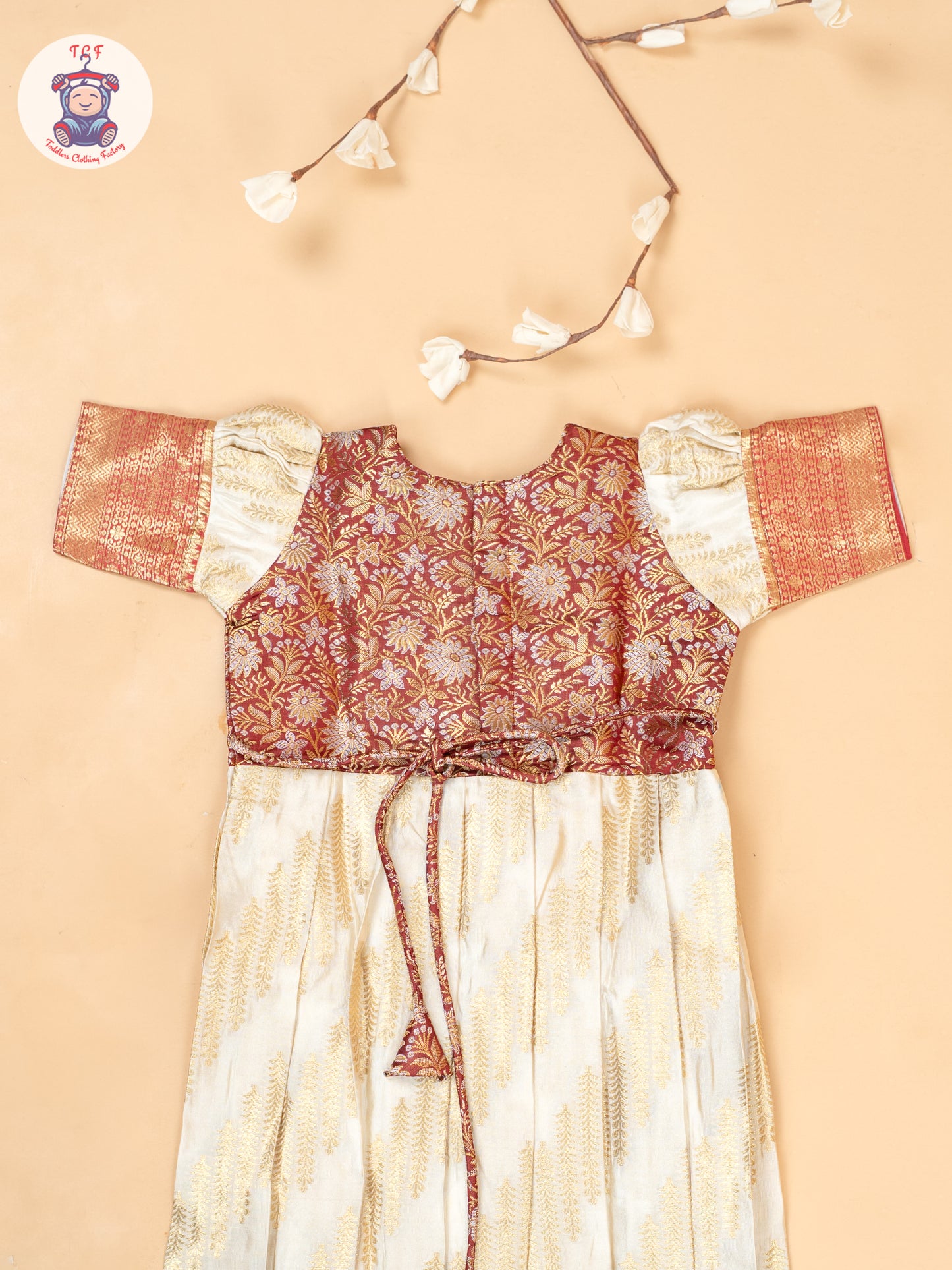 Maroon & Cream - Girls Readymade Long Frocks