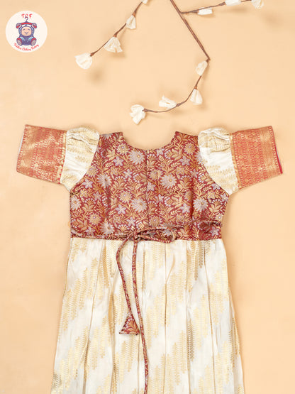 Maroon & Cream - Girls Readymade Long Frocks