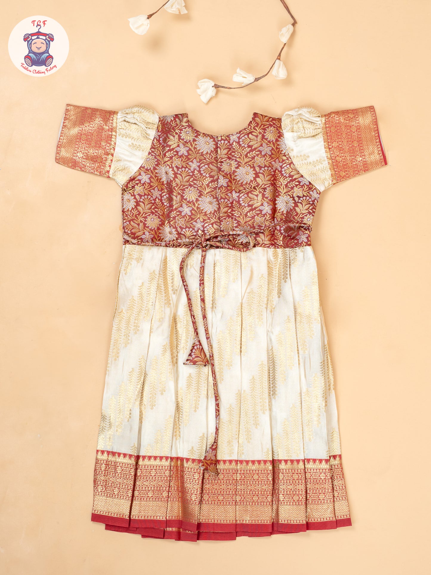 Maroon & Cream - Girls Readymade Long Frocks