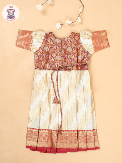 Maroon & Cream - Girls Readymade Long Frocks
