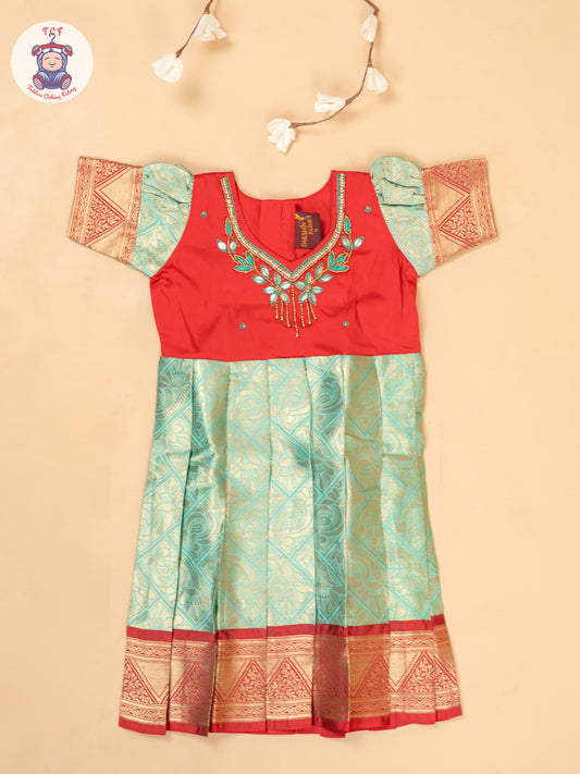 Red & Mint Green - Girls Readymade Long Frocks