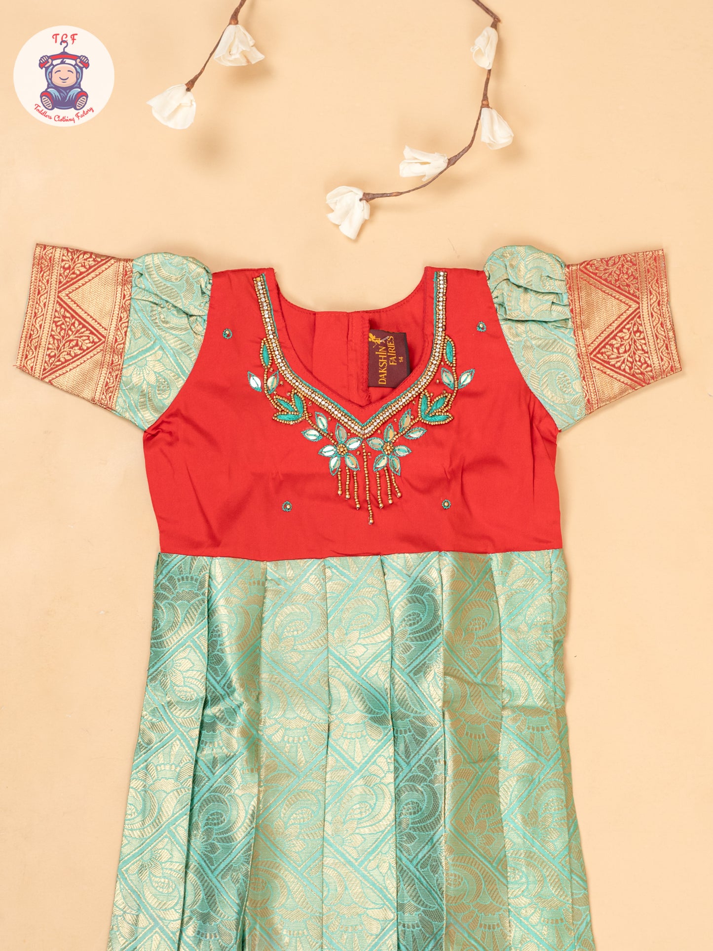 Red & Mint Green - Girls Readymade Long Frocks