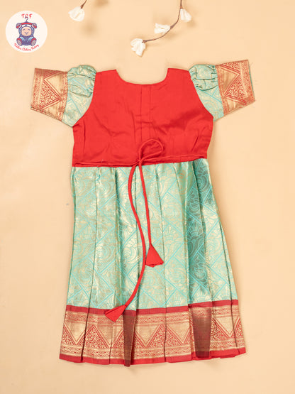 Red & Mint Green - Girls Readymade Long Frocks