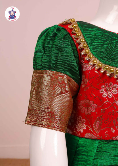 Dark Red & Shamrock Green - Long Frock