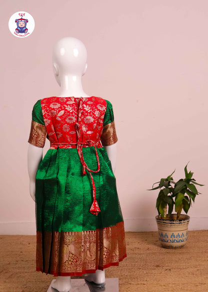 Dark Red & Shamrock Green - Long Frock