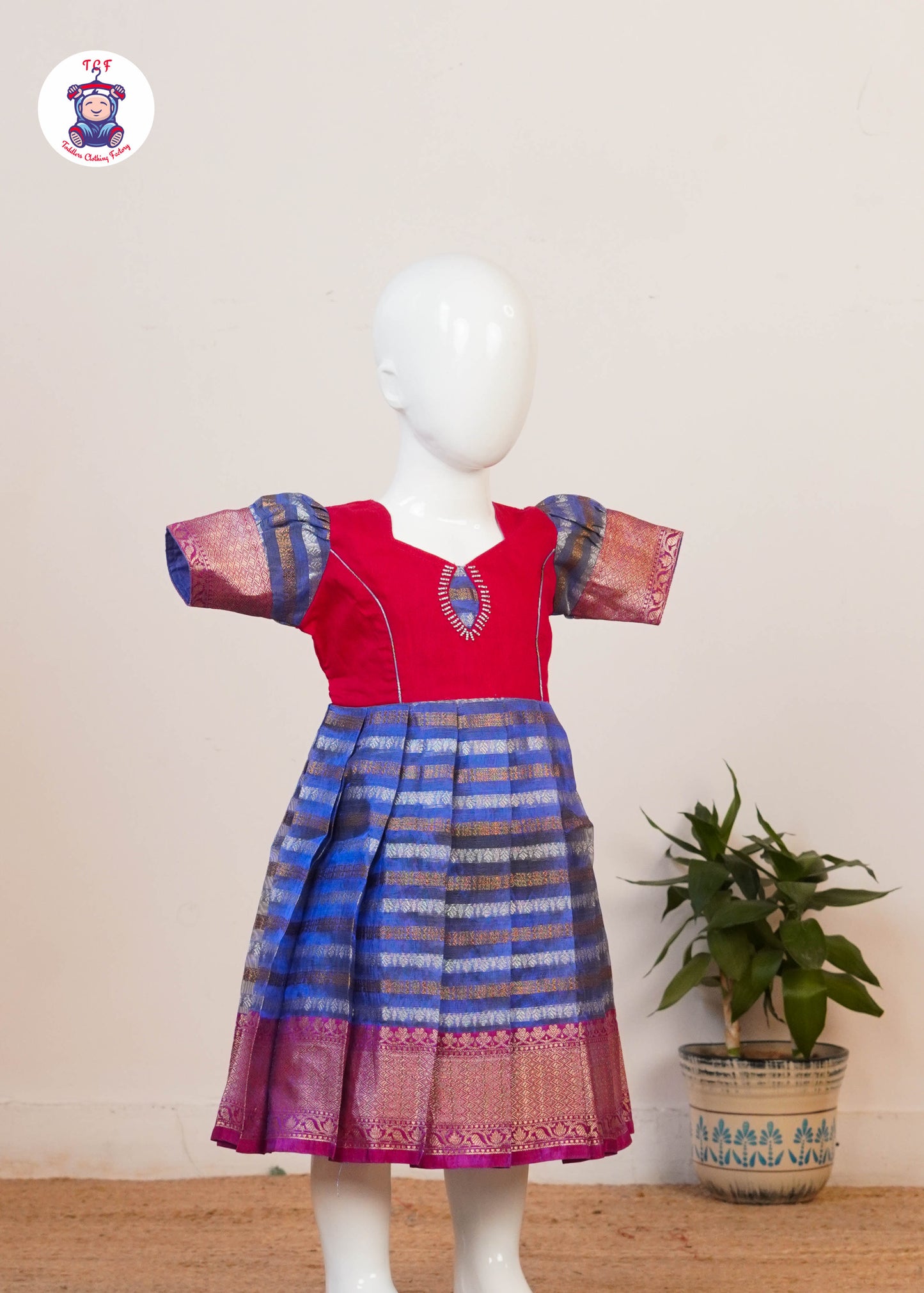 Red & Electric Indigo - Long Frock
