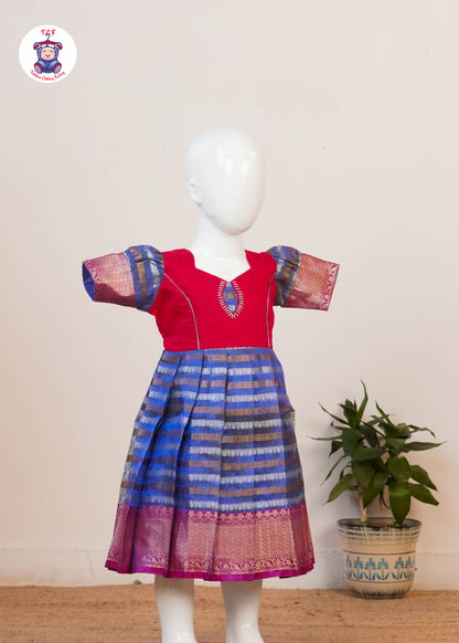 Red & Electric Indigo - Long Frock