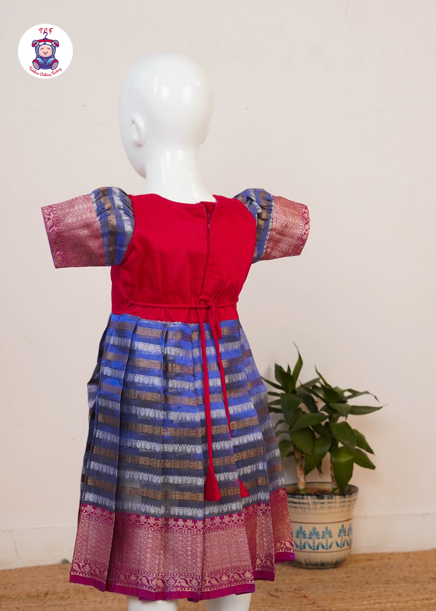 Red & Electric Indigo - Long Frock