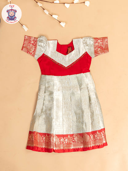 Red & Light Lavender - Girls Readymade Long Frock