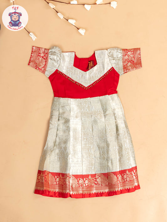 Red & Light Lavender - Girls Readymade Long Frock