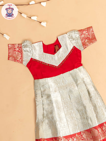 Red & Light Lavender - Girls Readymade Long Frock