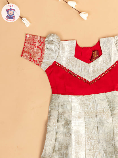 Red & Light Lavender - Girls Readymade Long Frock