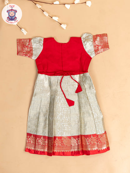 Red & Light Lavender - Girls Readymade Long Frock