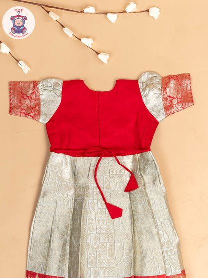 Red & Light Lavender - Girls Readymade Long Frock