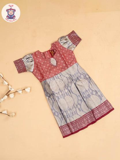 Red & Light Lavender - Girls Readymade Long Frock