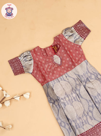 Red & Light Lavender - Girls Readymade Long Frock