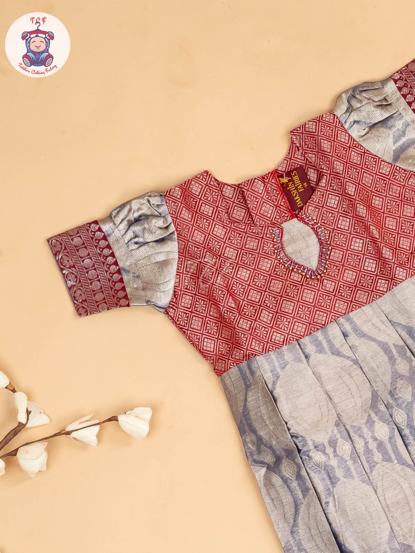 Red & Light Lavender - Girls Readymade Long Frock
