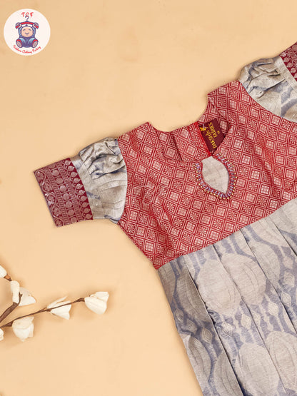 Red & Light Lavender - Girls Readymade Long Frock