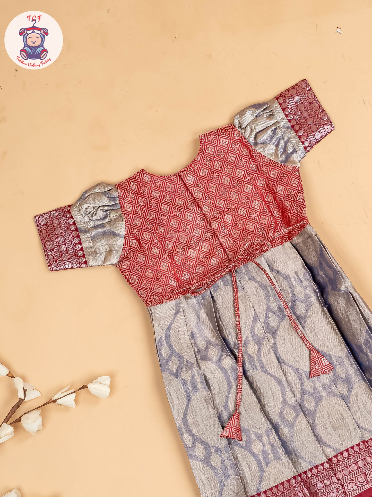 Red & Light Lavender - Girls Readymade Long Frock