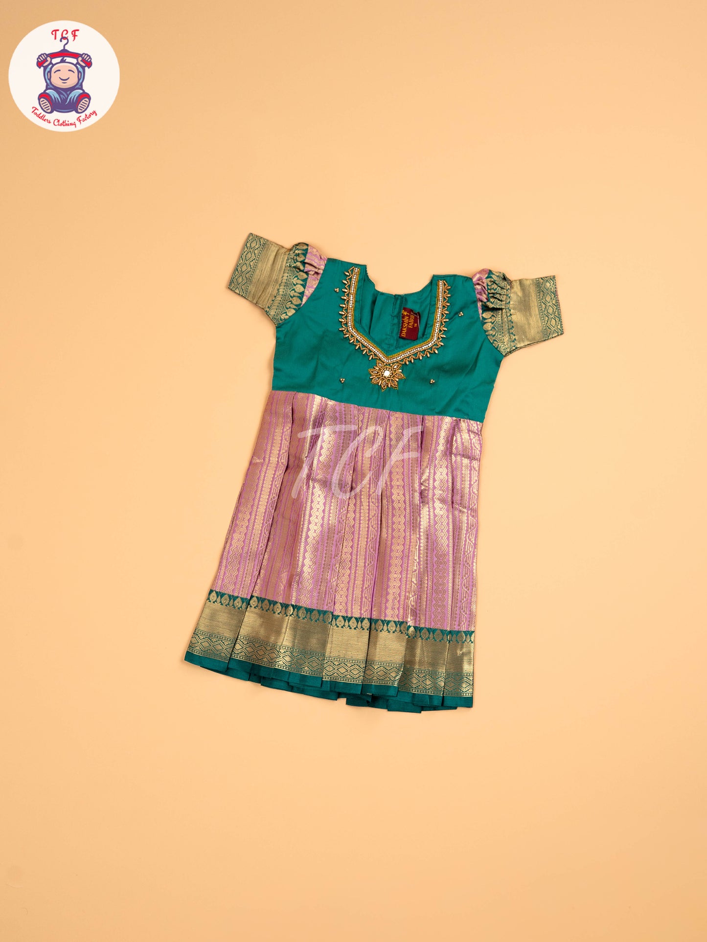 Green & Light Lavender - Girls Readymade Long Frock