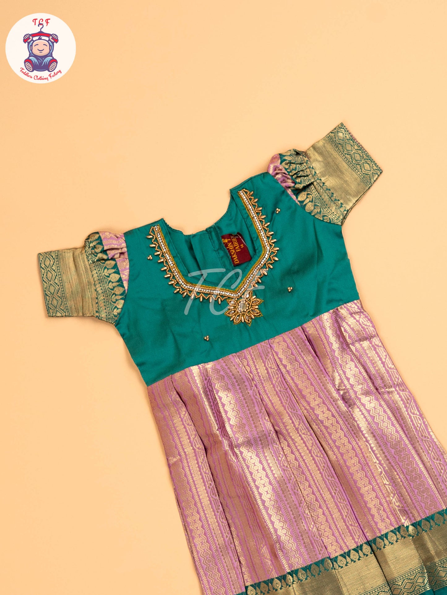 Green & Light Lavender - Girls Readymade Long Frock