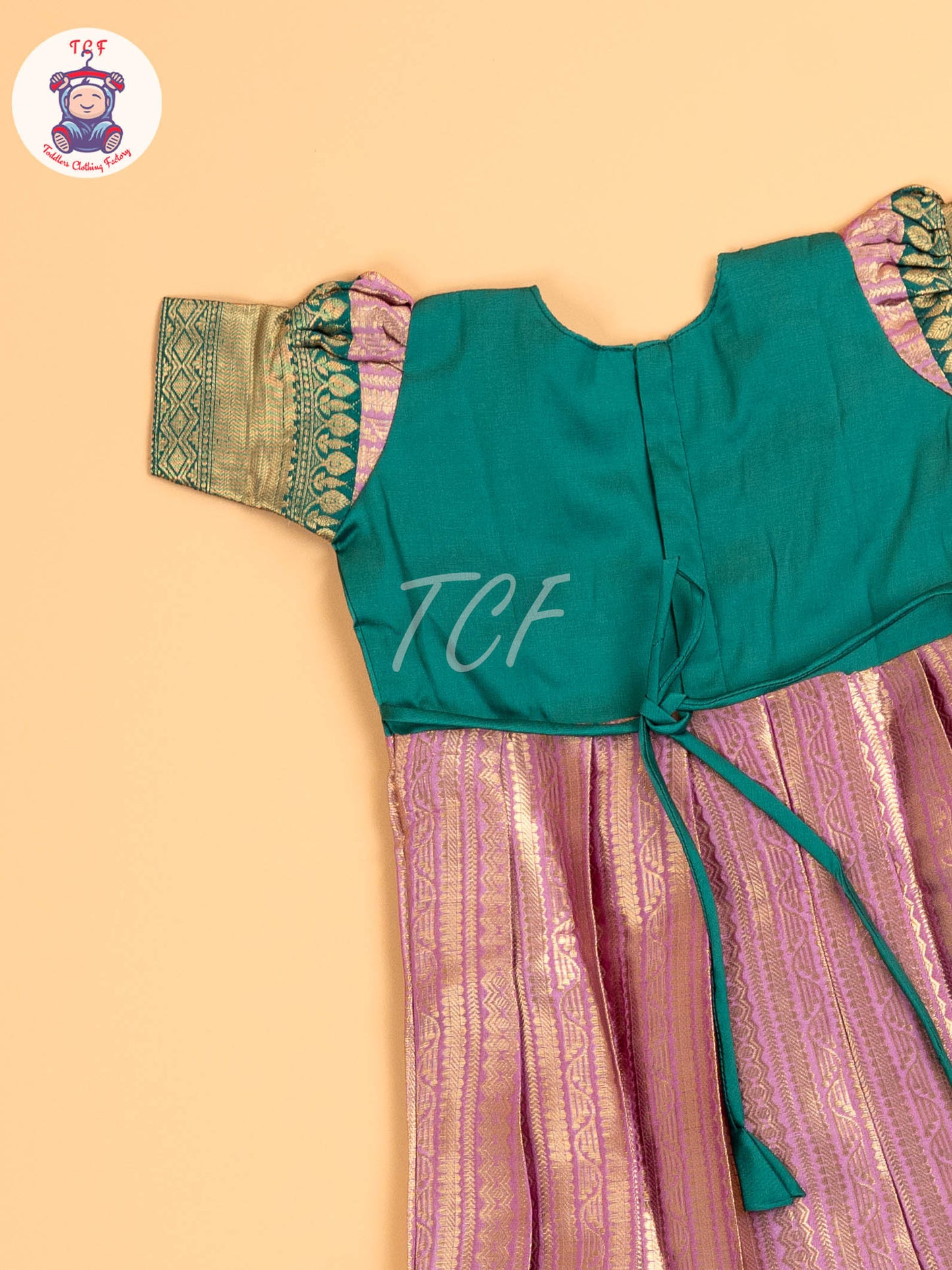 Green & Light Lavender - Girls Readymade Long Frock
